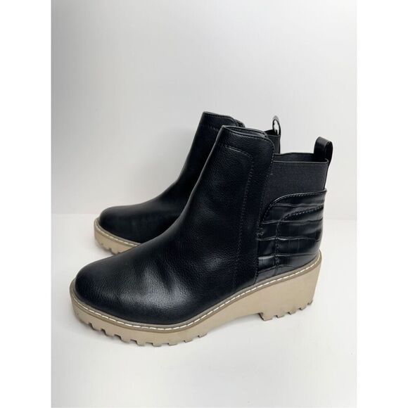 Dolce Vita Booties Size 8 Black Womens Wedge‎ Lug Chelsea Pull On - Picture 5 of 11